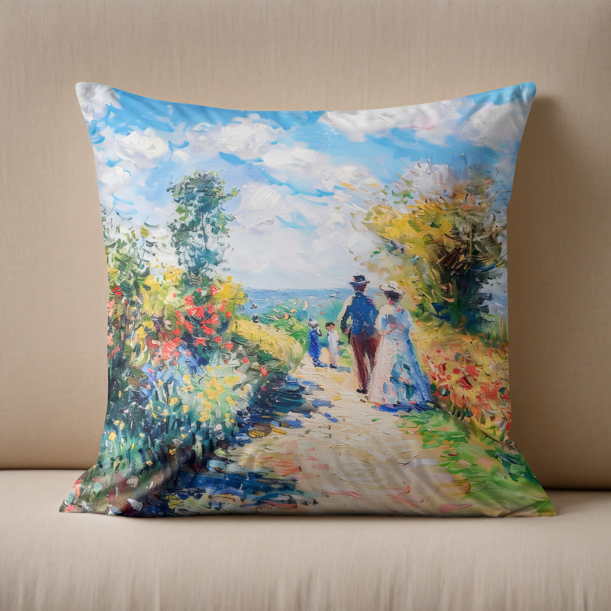 Kissen: Impressionist Garden Art Mug Summer Flower Path