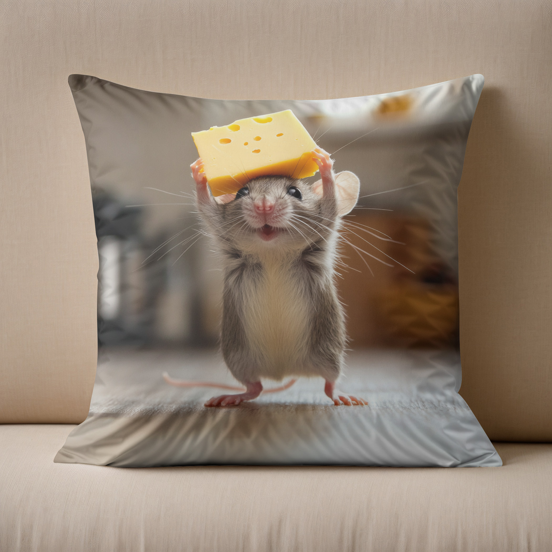 Kissen: Mein Stück - drollige Maus und Käse