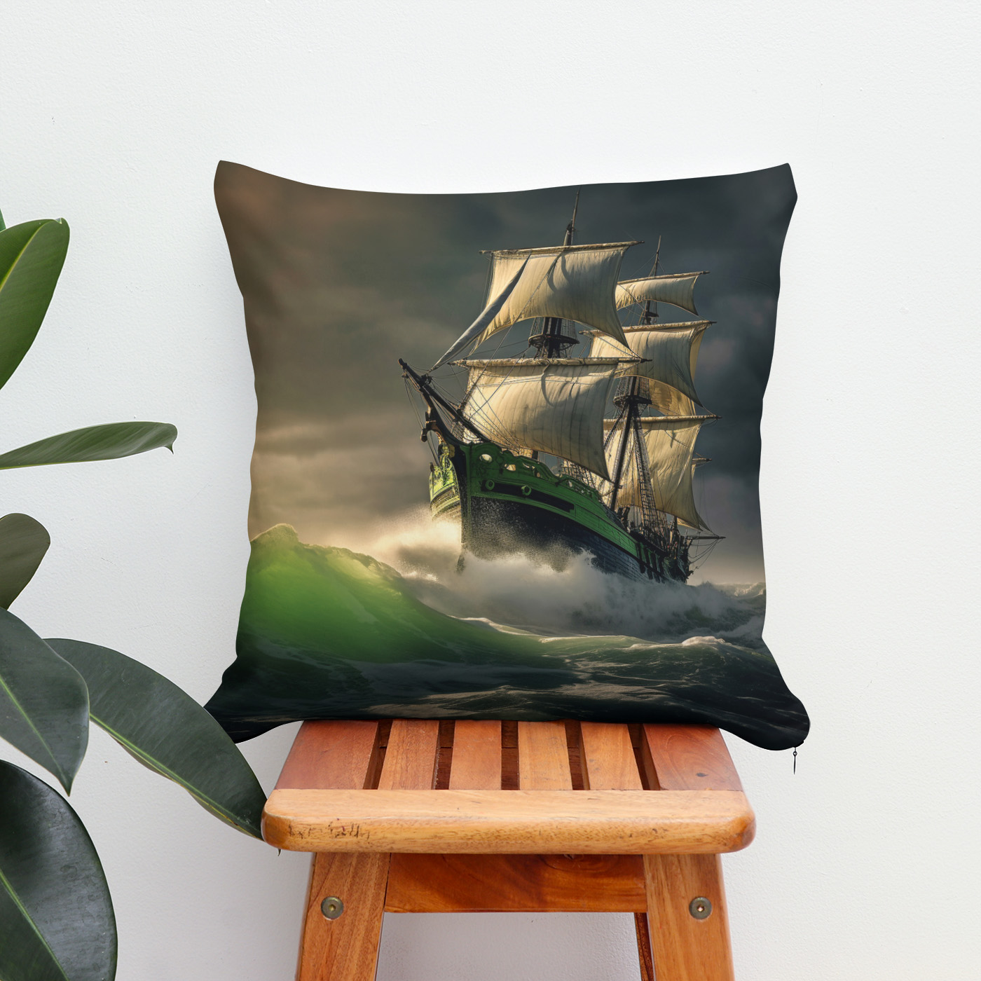 Kissen: Segelschiff in grünen Wellen - Image 2