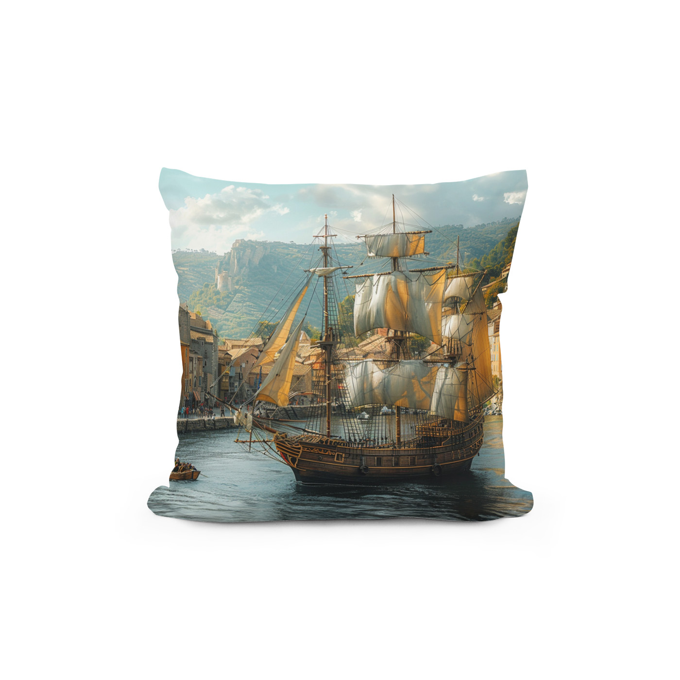 Kissen: Historisches Segelschiff vor mittelalterlicher Stadt - Imagen 2