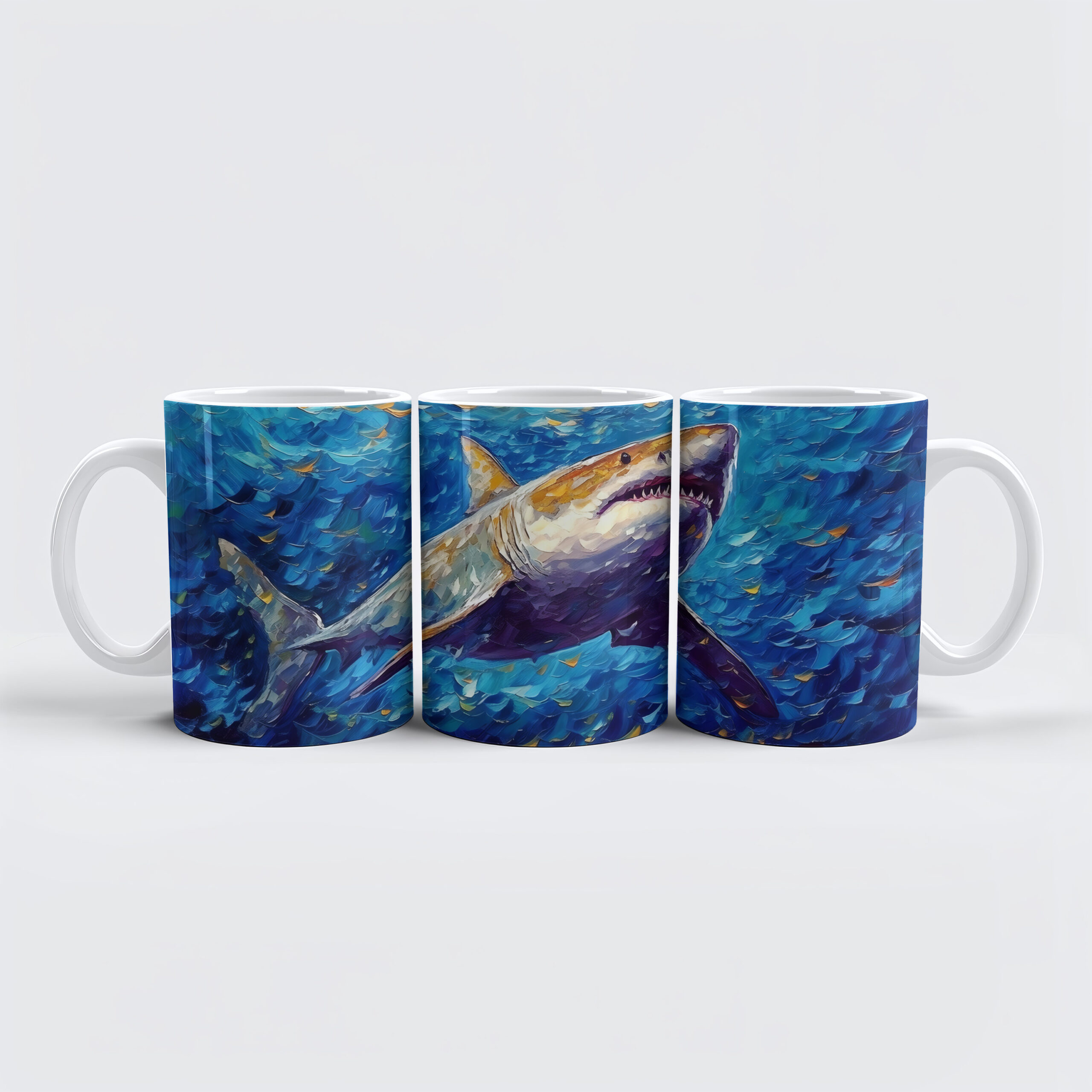 raxxa Premium-Tasse: Shark in Expressive Underwater Oil Painting