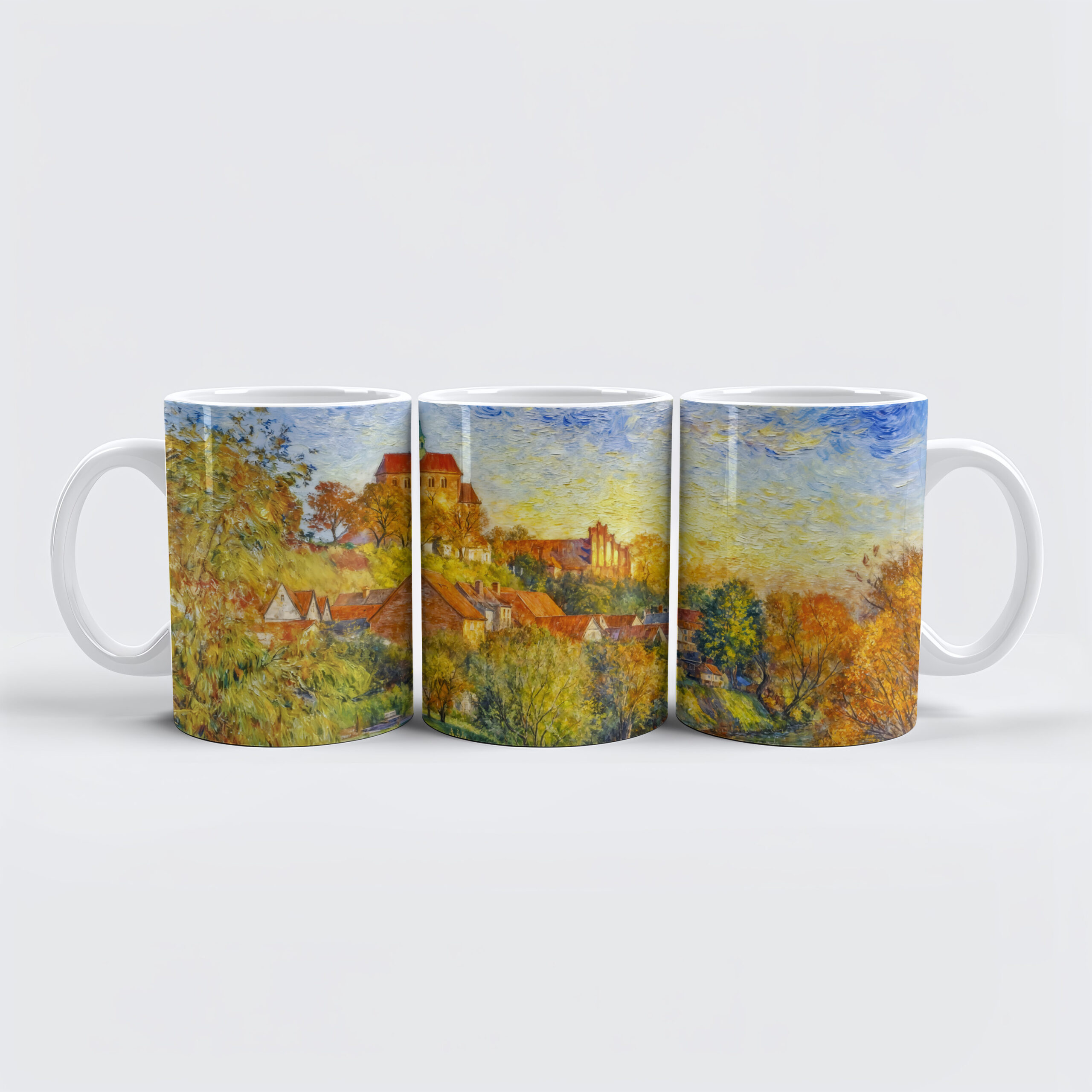 raxxa Premium-Tasse: Impressionist Autumn View of Havelberg Cathedral with Riverside Town