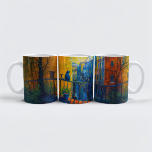 raxxa Premium-Tasse: Cat is sitting on Balcony Railing