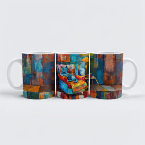 raxxa Premium-Tasse: Cartoon Cozy Cat in Armchair