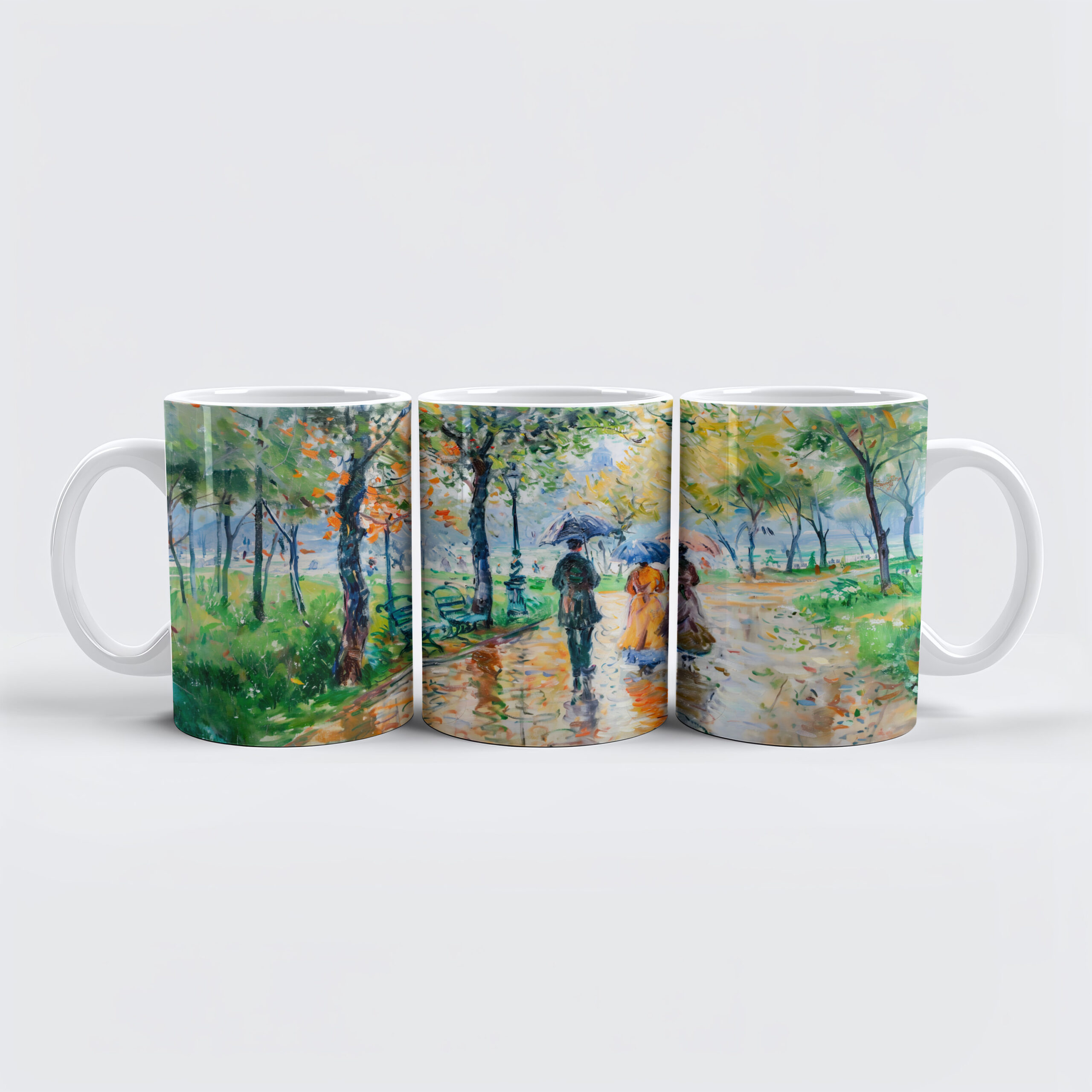 raxxa Premium-Tasse: Impressionist Garden Art Mug Rainy Park Stroll