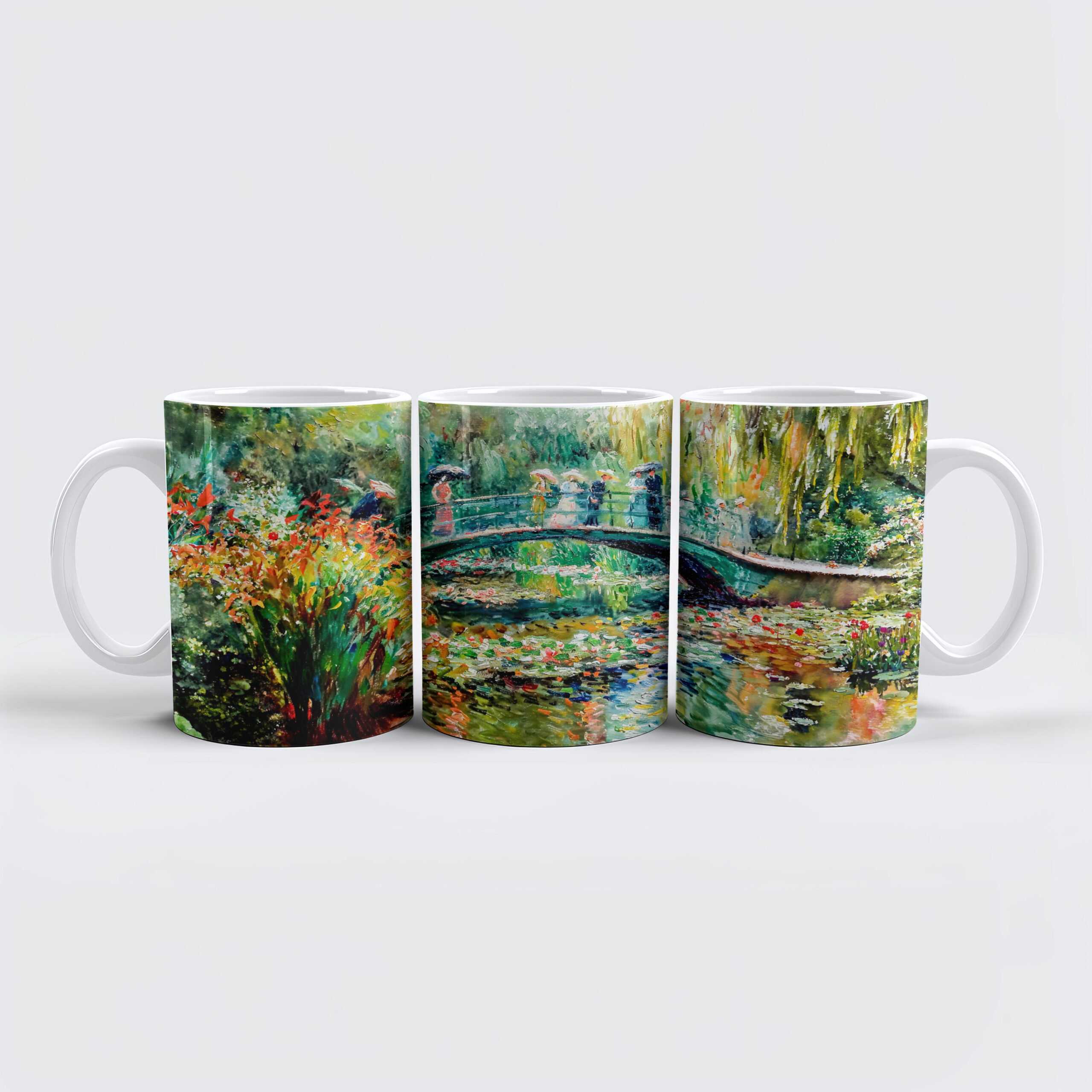 raxxa Premium-Tasse: Impressionist Garden Art Mug Bridge Over Pond