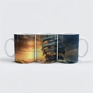 raxxa Premium-Tasse: Segelschiff in hohen Wellen am Abend