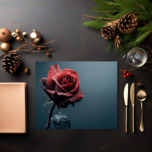 raxxa Premium-Tischset: Rose mit Wassertropfen auf den Blütenblättern