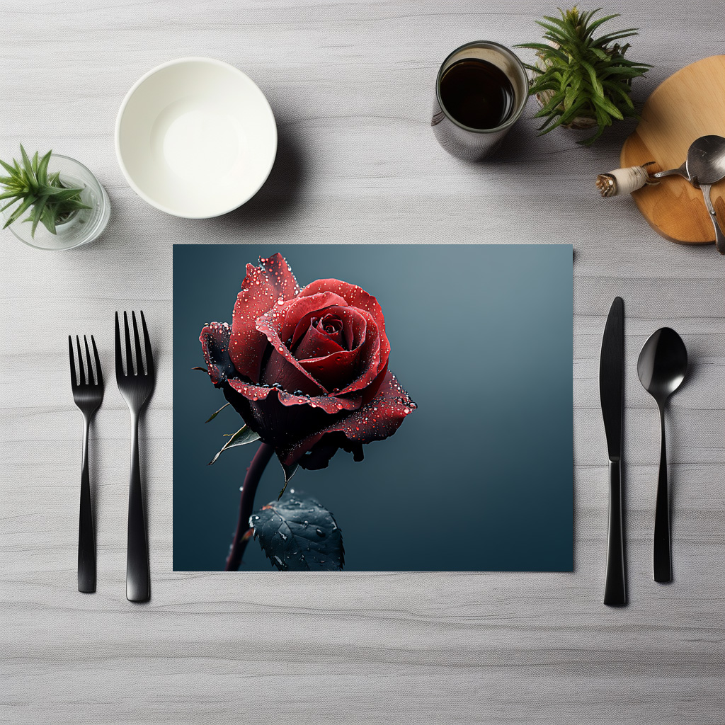 raxxa Premium-Tischset: Rose mit Wassertropfen auf den Blütenblättern – Bild 3