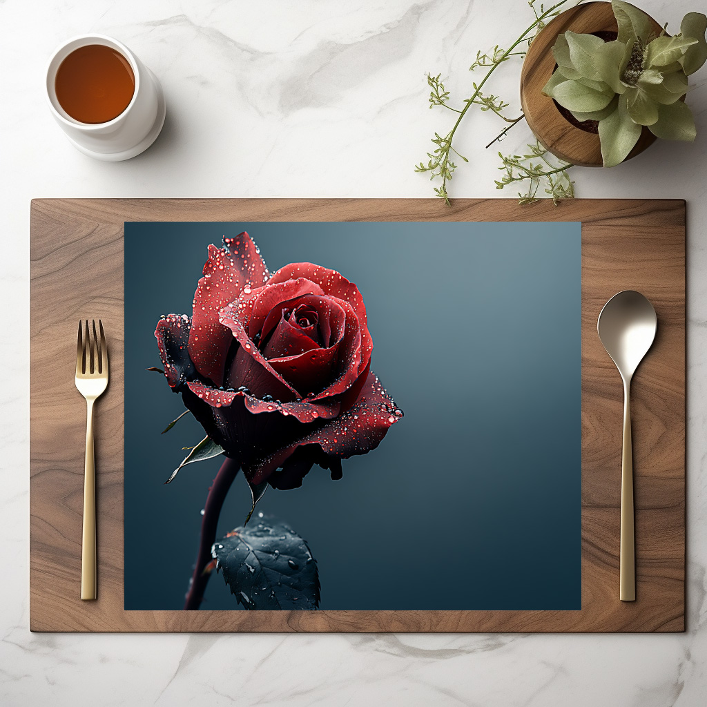 raxxa Premium-Tischset: Rose mit Wassertropfen auf den Blütenblättern – Bild 2