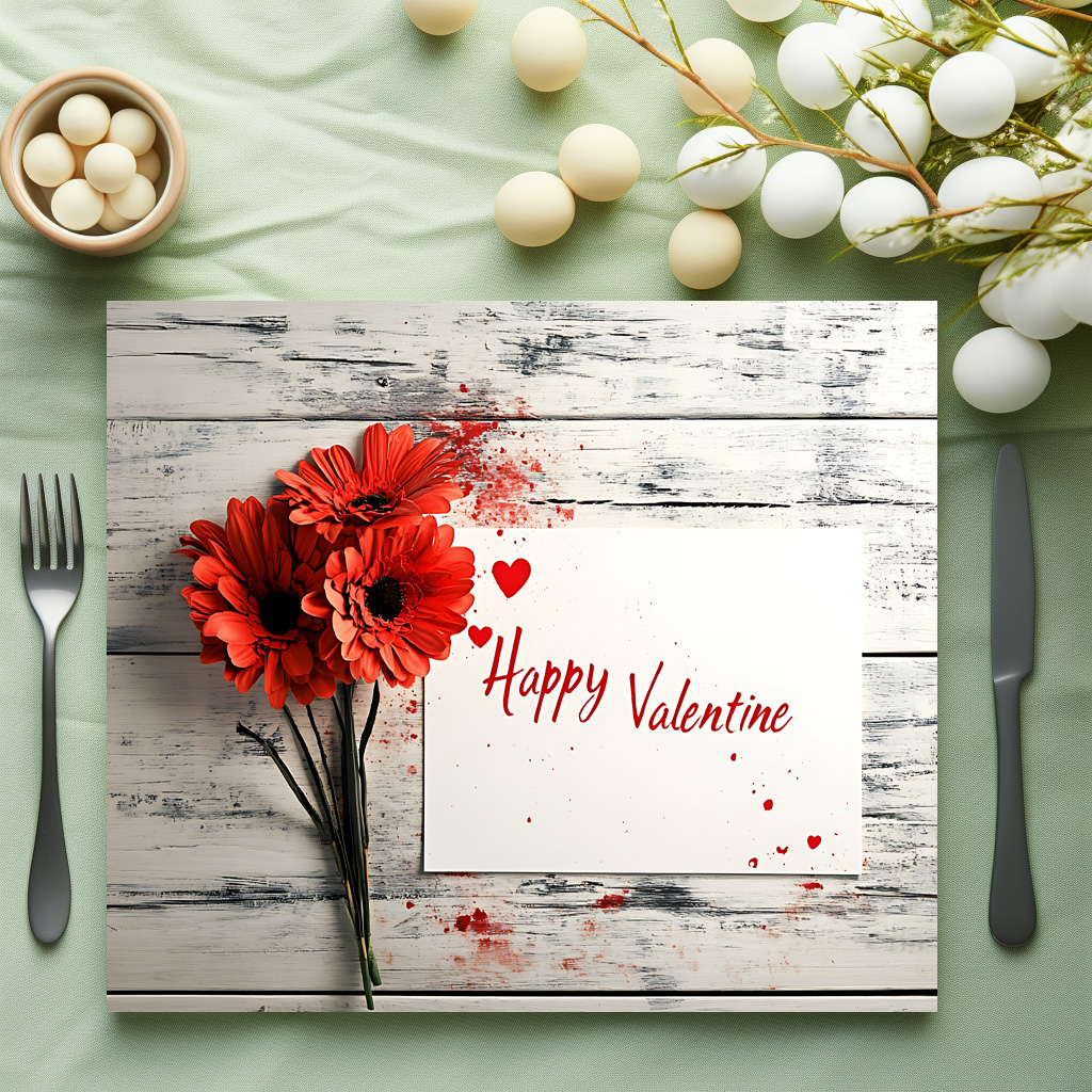 raxxa Premium-Tischset: Valentins Blumen und Grußkarte