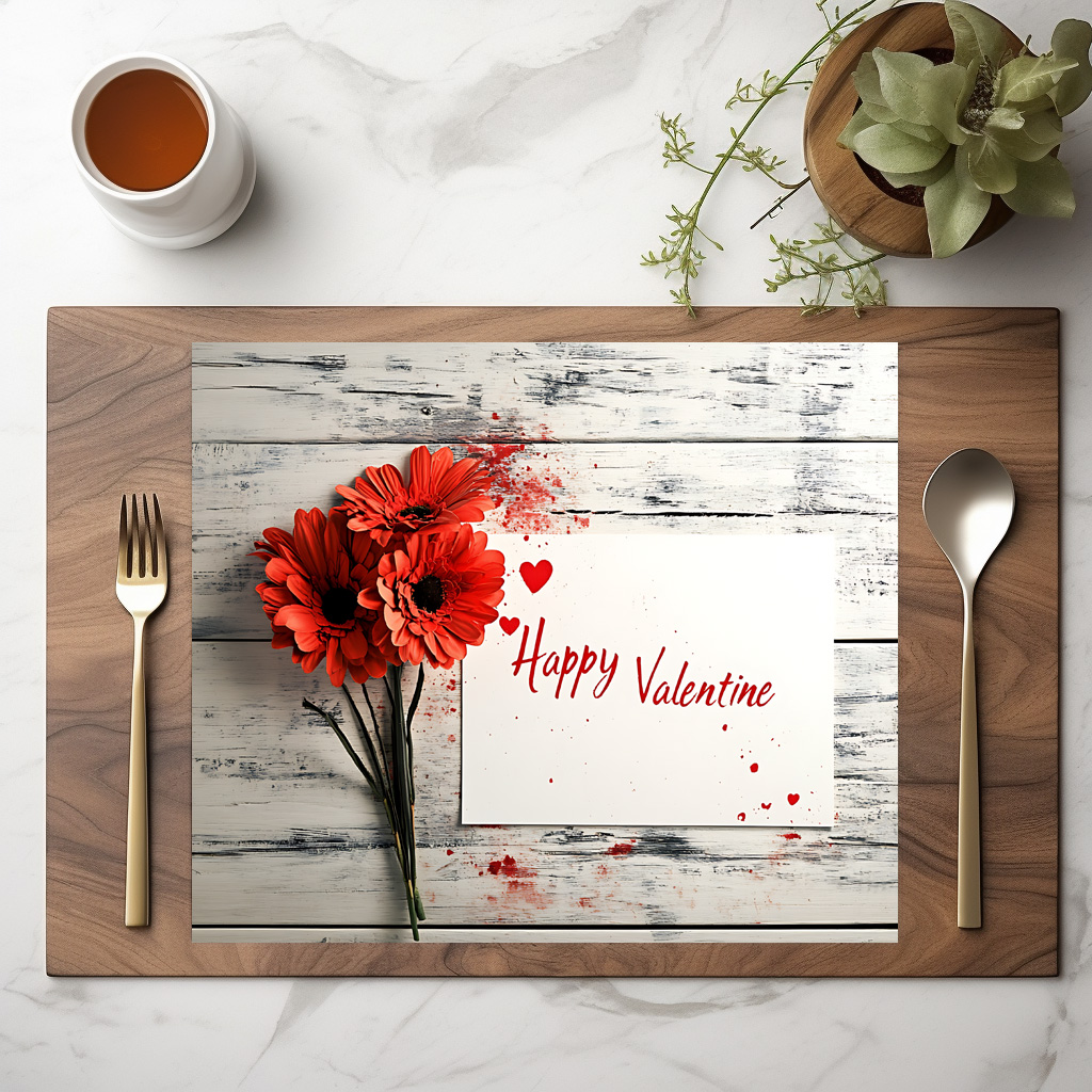raxxa Premium-Tischset: Valentins Blumen und Grußkarte - Imagen 2