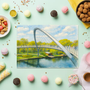raxxa Premium-Tischset: Weinberg bridge rathenow aquarell havelland