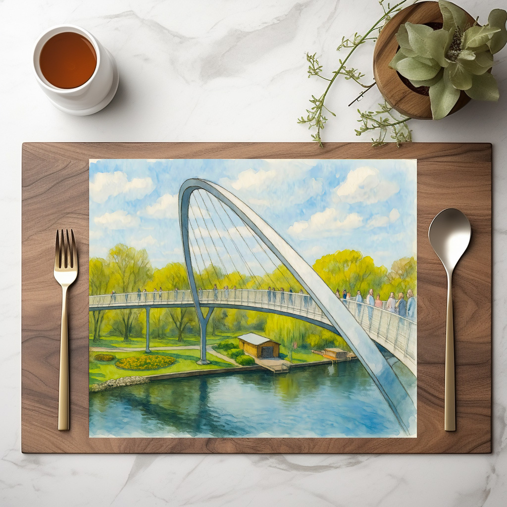 raxxa Premium-Tischset: Weinberg bridge rathenow aquarell havelland - Image 2