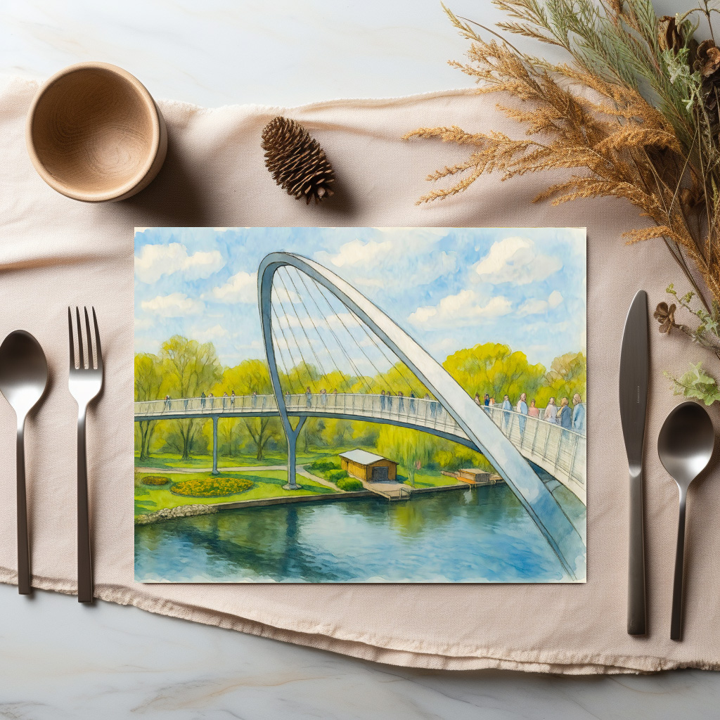 raxxa Premium-Tischset: Weinberg bridge rathenow aquarell havelland - Image 3
