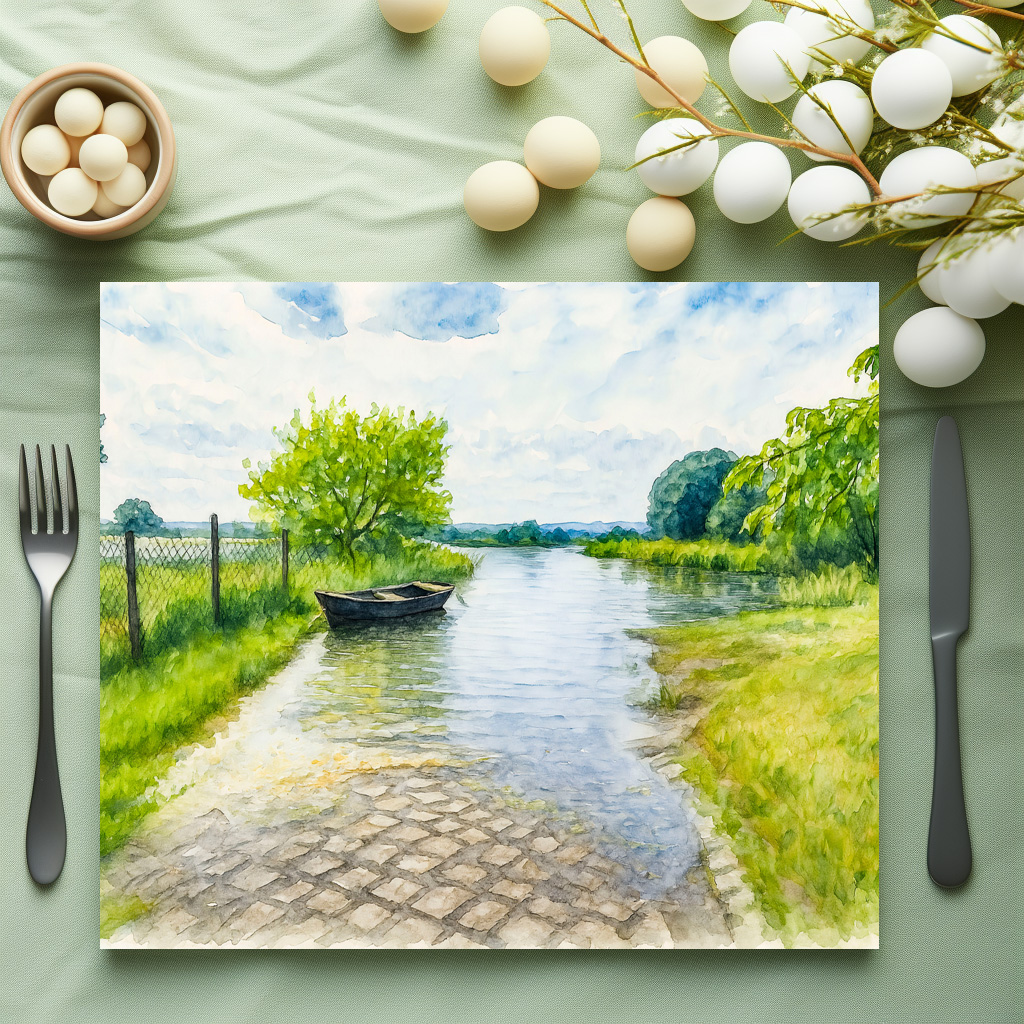 raxxa Premium-Tischset: Spring flood Gülpe scene aquarell havelland
