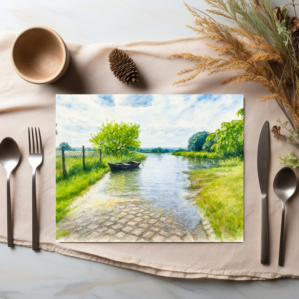 raxxa Premium-Tischset: Spring flood Gülpe scene aquarell havelland – Image 2