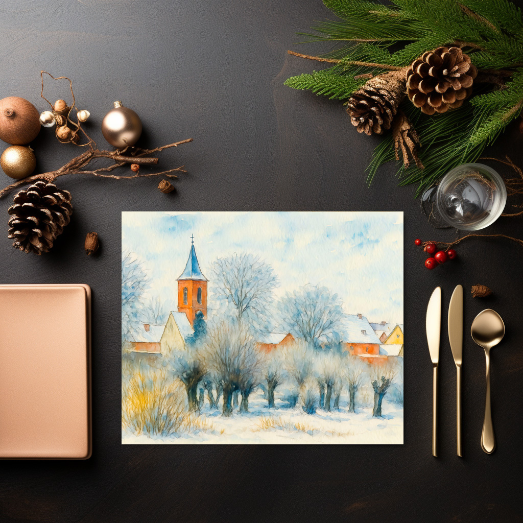 raxxa Premium-Tischset: Winter Village Scene in Aquarell Havelland - immagine 3