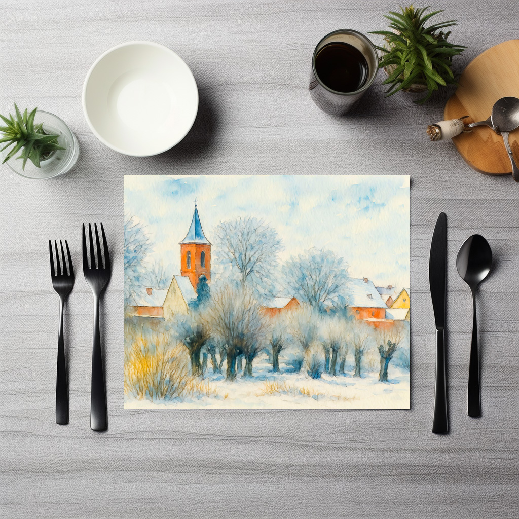 raxxa Premium-Tischset: Winter Village Scene in Aquarell Havelland - immagine 2