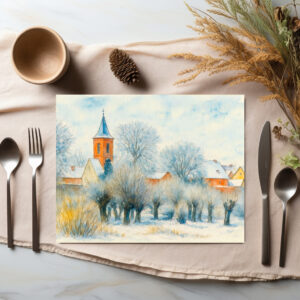 raxxa Premium-Tischset: Winter Village Scene in Aquarell Havelland