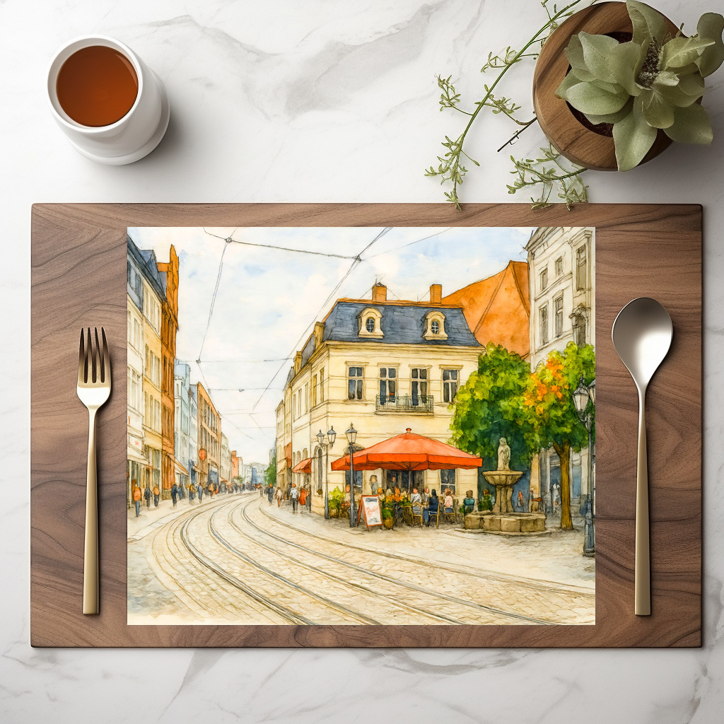 raxxa Premium-Tischset: Brandenburg cityscape aquarell havelland view – Bild 2
