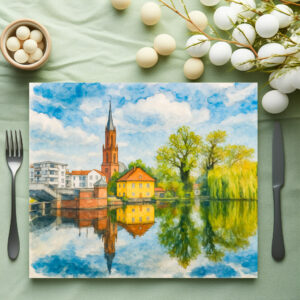 raxxa Premium-Tischset: Rathenow reflection view aquarell havelland