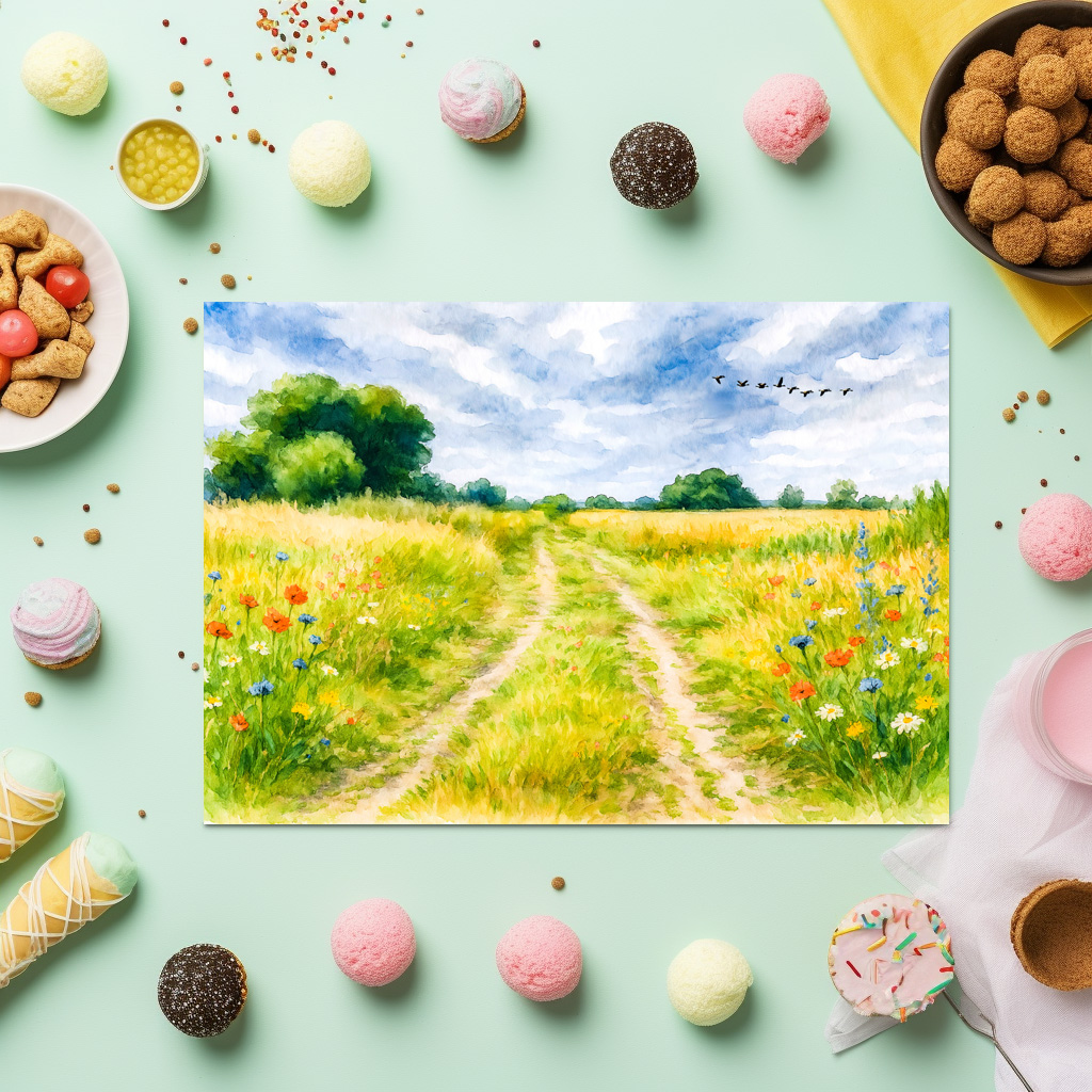 raxxa Premium-Tischset: Meadow path island aquarell havelland