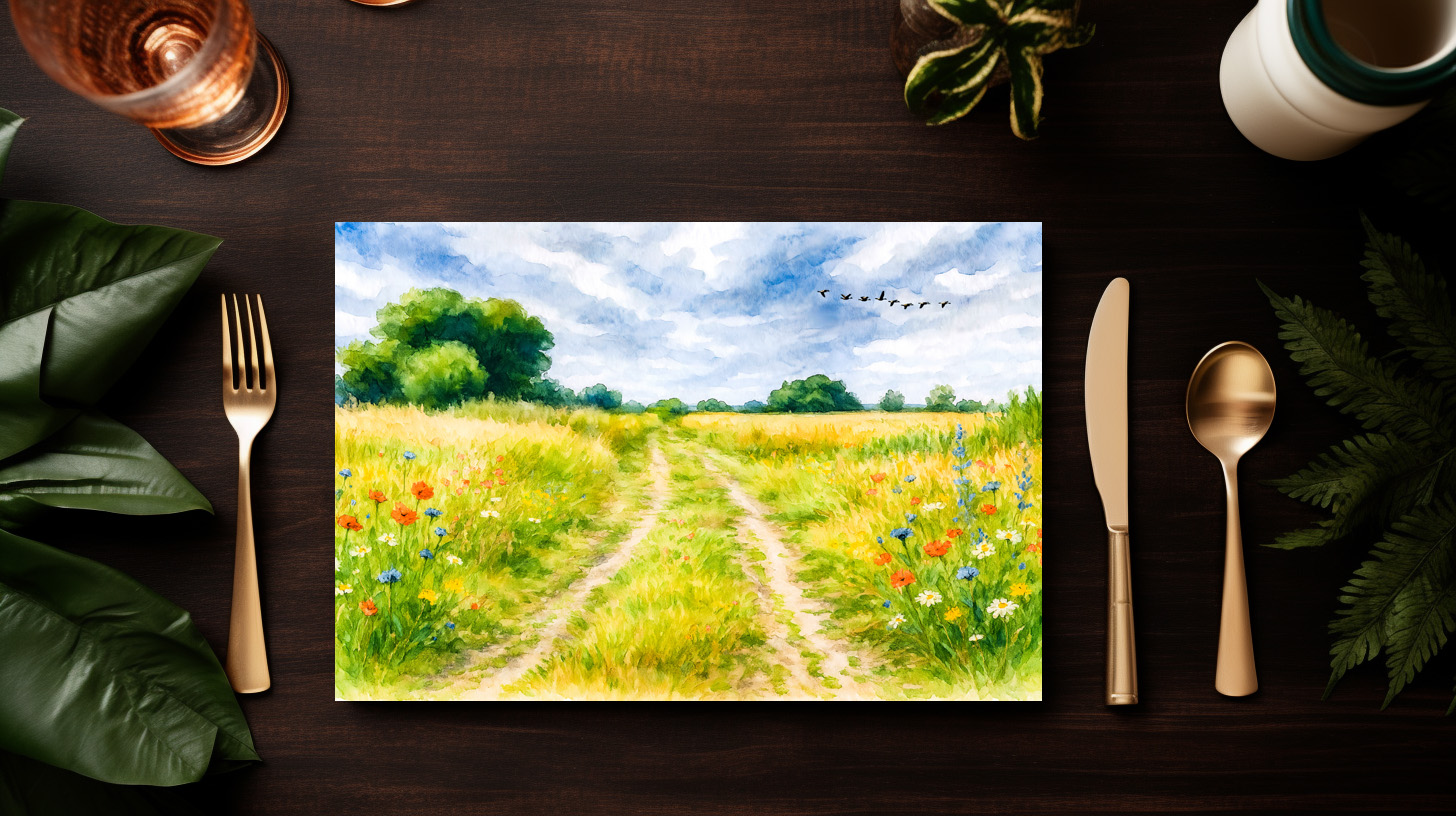 raxxa Premium-Tischset: Meadow path island aquarell havelland – Image 3