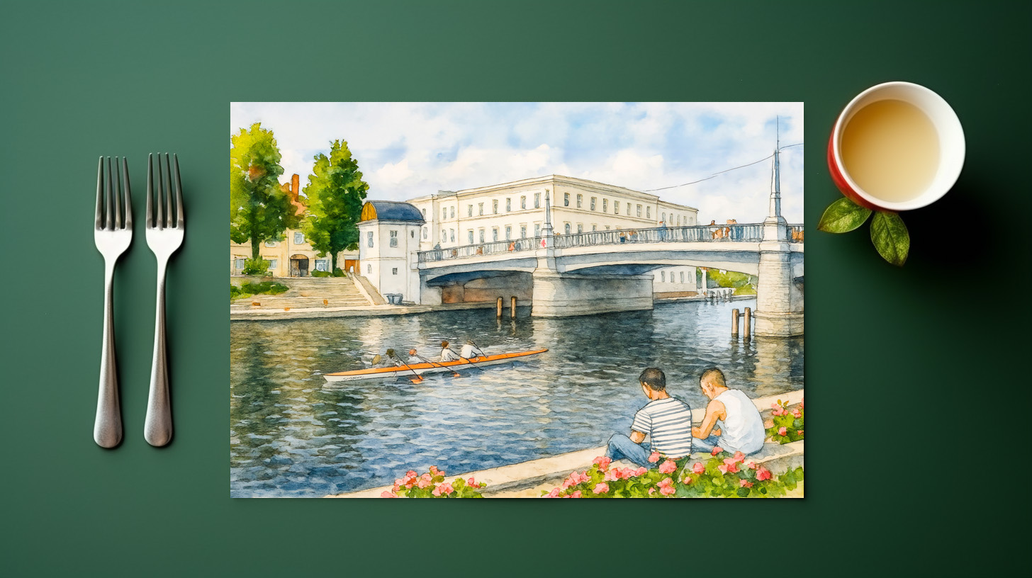raxxa Premium-Tischset: Jahrtausend bridge aquarell havelland style – Bild 2