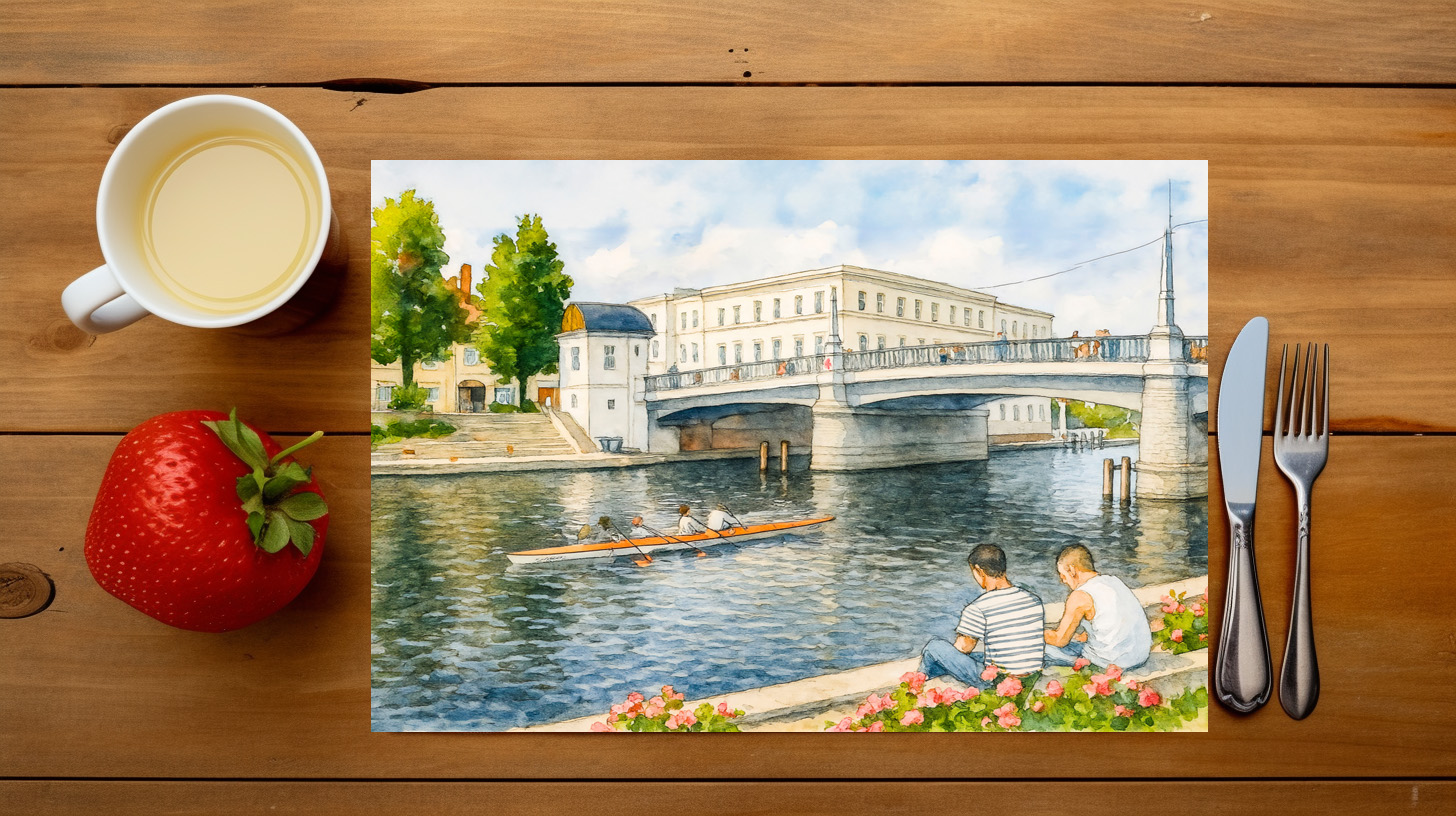 raxxa Premium-Tischset: Jahrtausend bridge aquarell havelland style – Bild 3