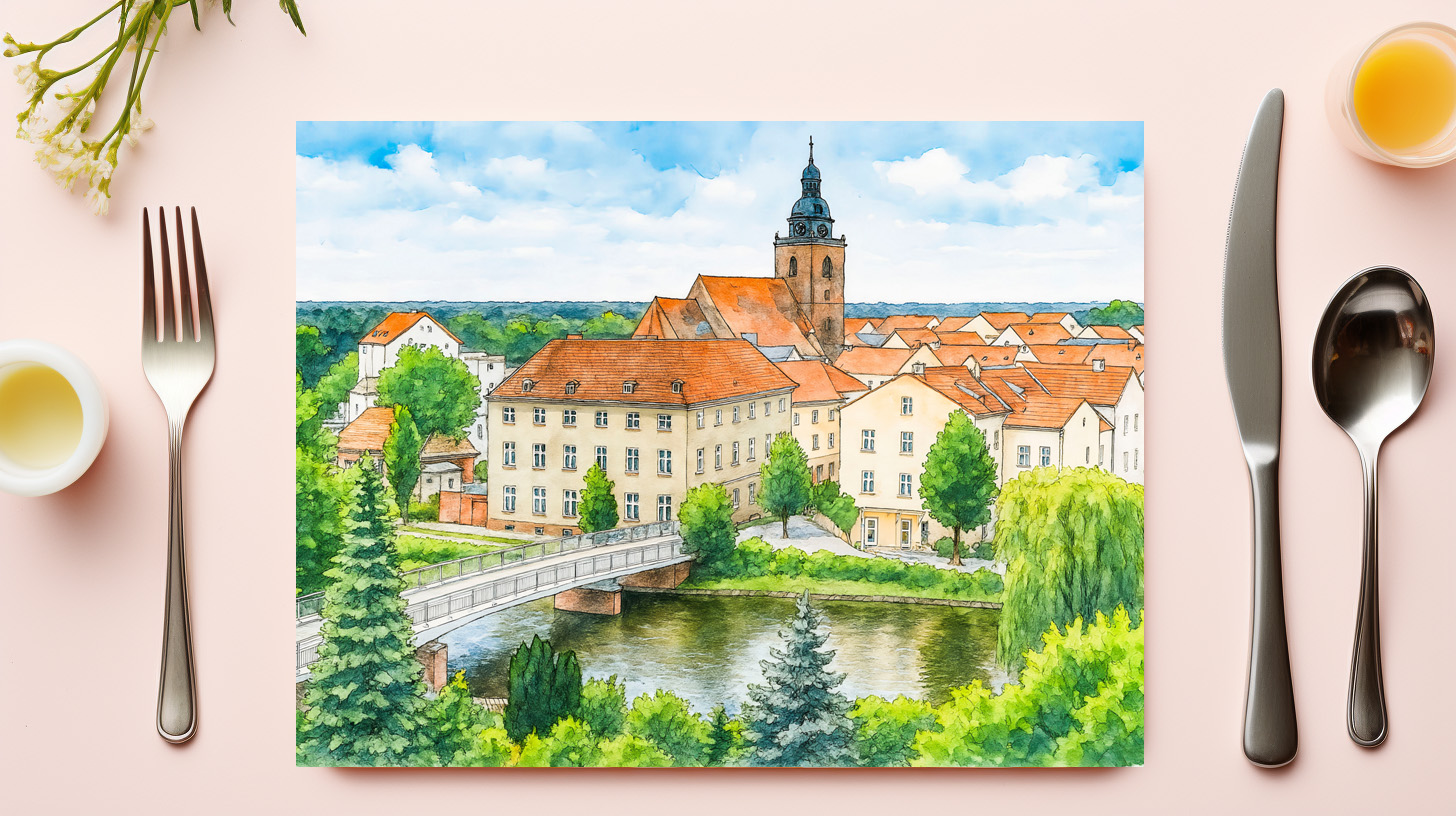 raxxa Premium-Tischset: Havelberg town center aquarell havelland – Bild 2