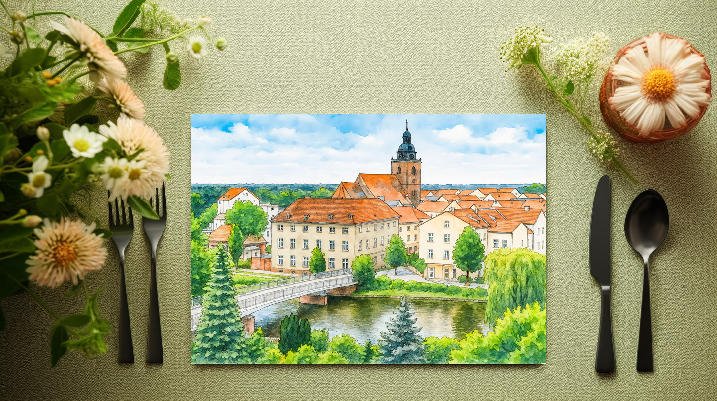 raxxa Premium-Tischset: Havelberg town center aquarell havelland – Bild 3