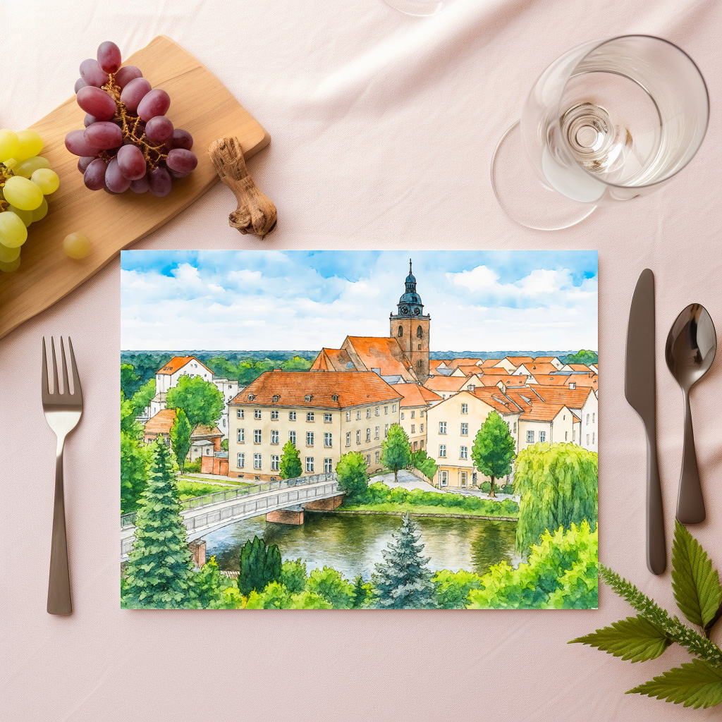 raxxa Premium-Tischset: Havelberg town center aquarell havelland