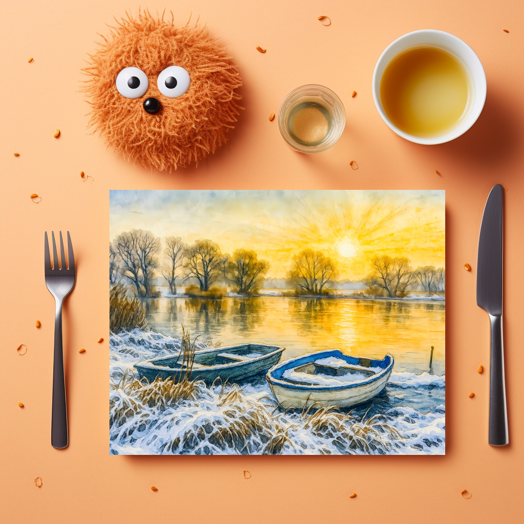 raxxa Premium-Tischset: Sunset boats riverside aquarell havelland