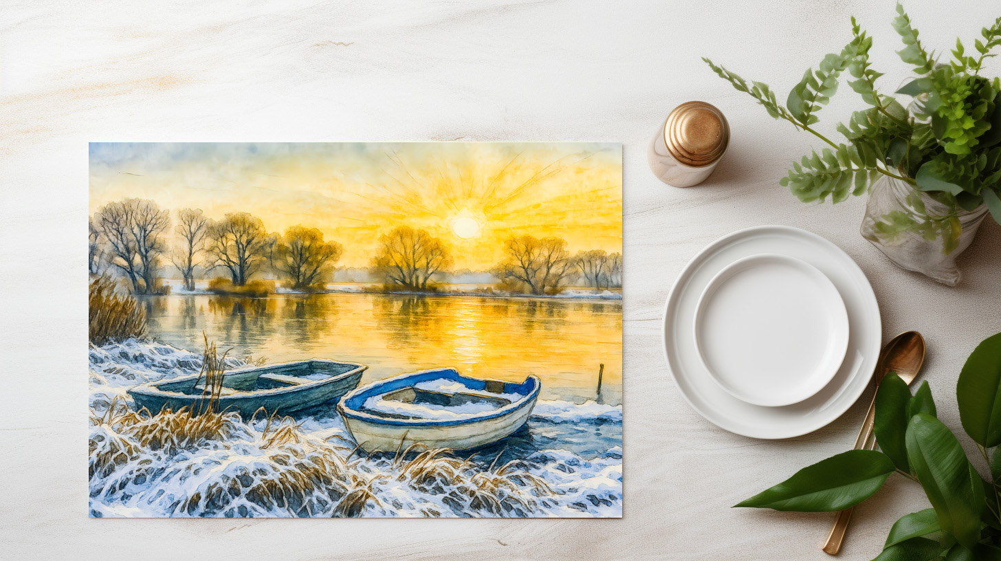 raxxa Premium-Tischset: Sunset boats riverside aquarell havelland - immagine 2