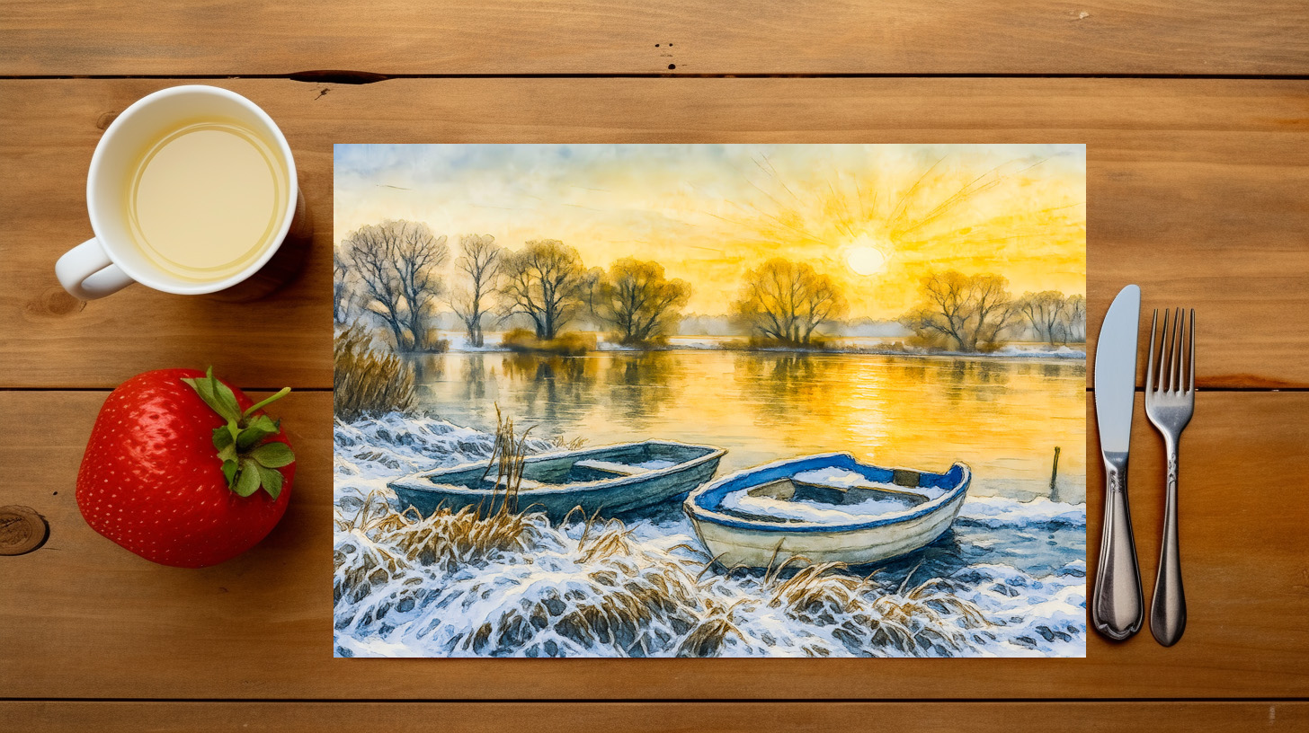 raxxa Premium-Tischset: Sunset boats riverside aquarell havelland - immagine 3