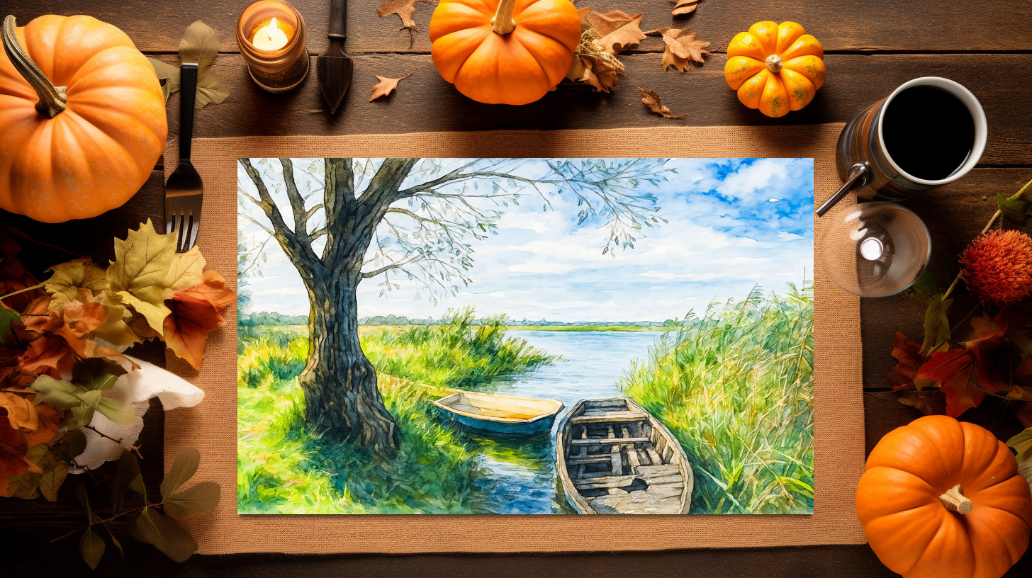 raxxa Premium-Tischset: Willow boats calm river aquarell havelland - Image 3