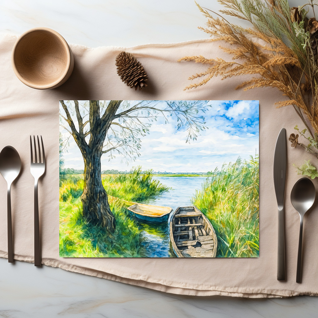 raxxa Premium-Tischset: Willow boats calm river aquarell havelland - Image 2