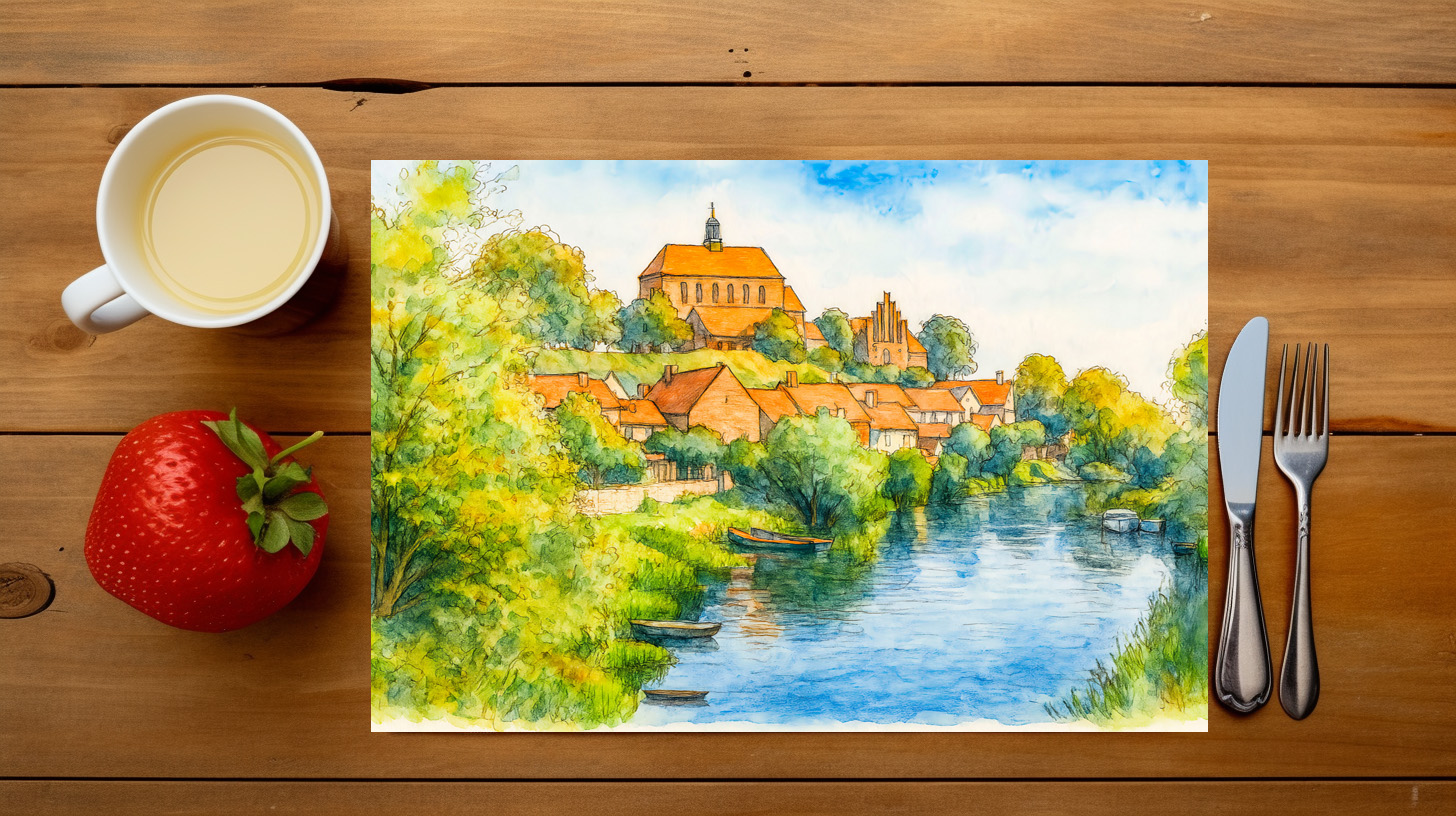 raxxa Premium-Tischset: Havelberg cathedral view aquarell havelland - Imagen 2