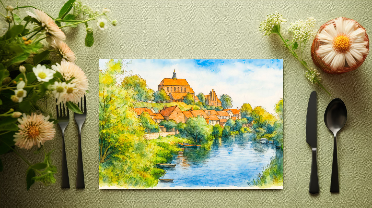 raxxa Premium-Tischset: Havelberg cathedral view aquarell havelland - Imagen 3