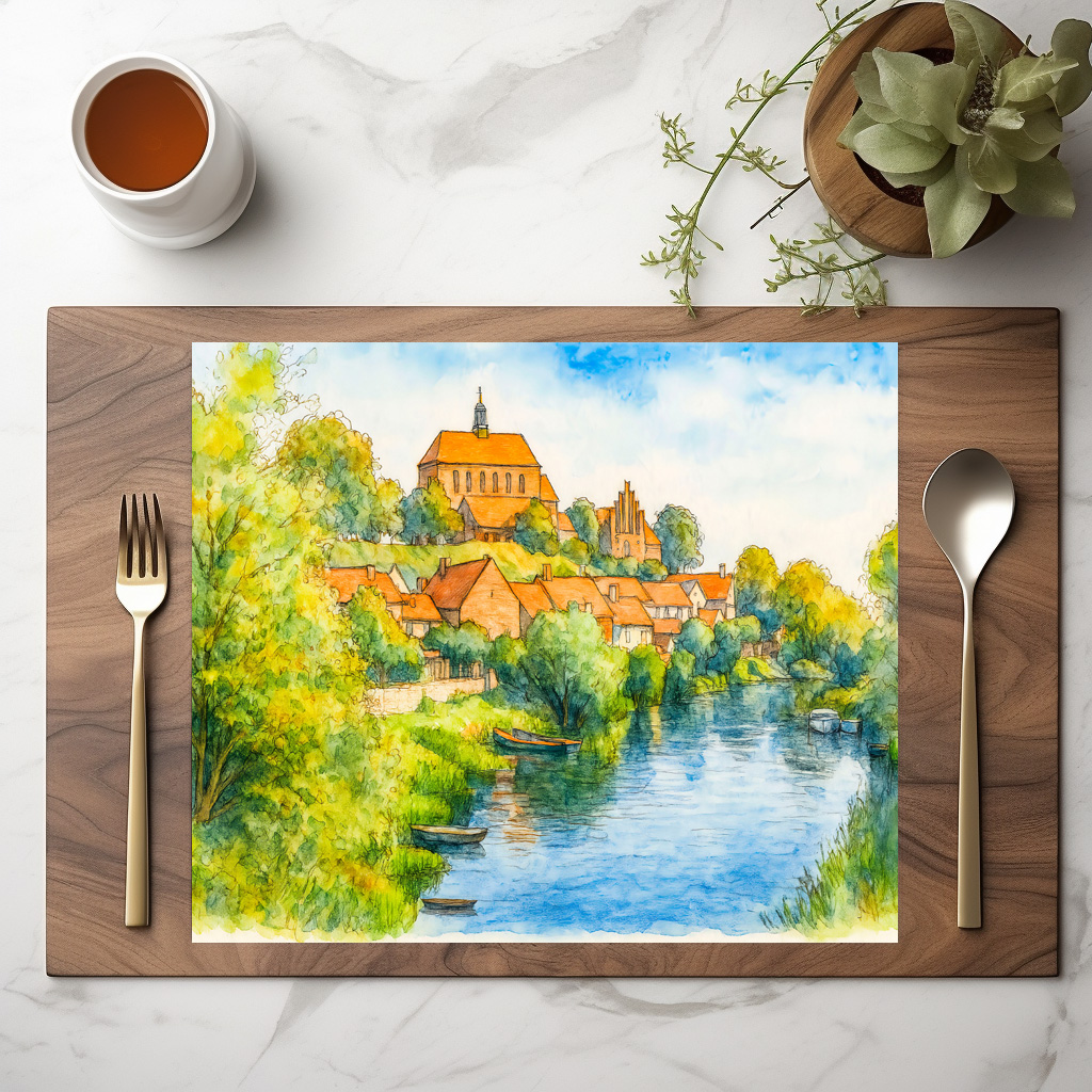 raxxa Premium-Tischset: Havelberg cathedral view aquarell havelland