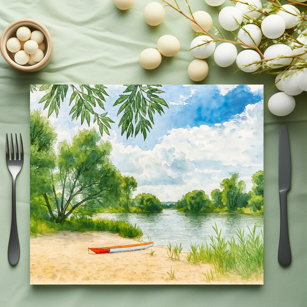 raxxa Premium-Tischset: Boat resting place aquarell havelland