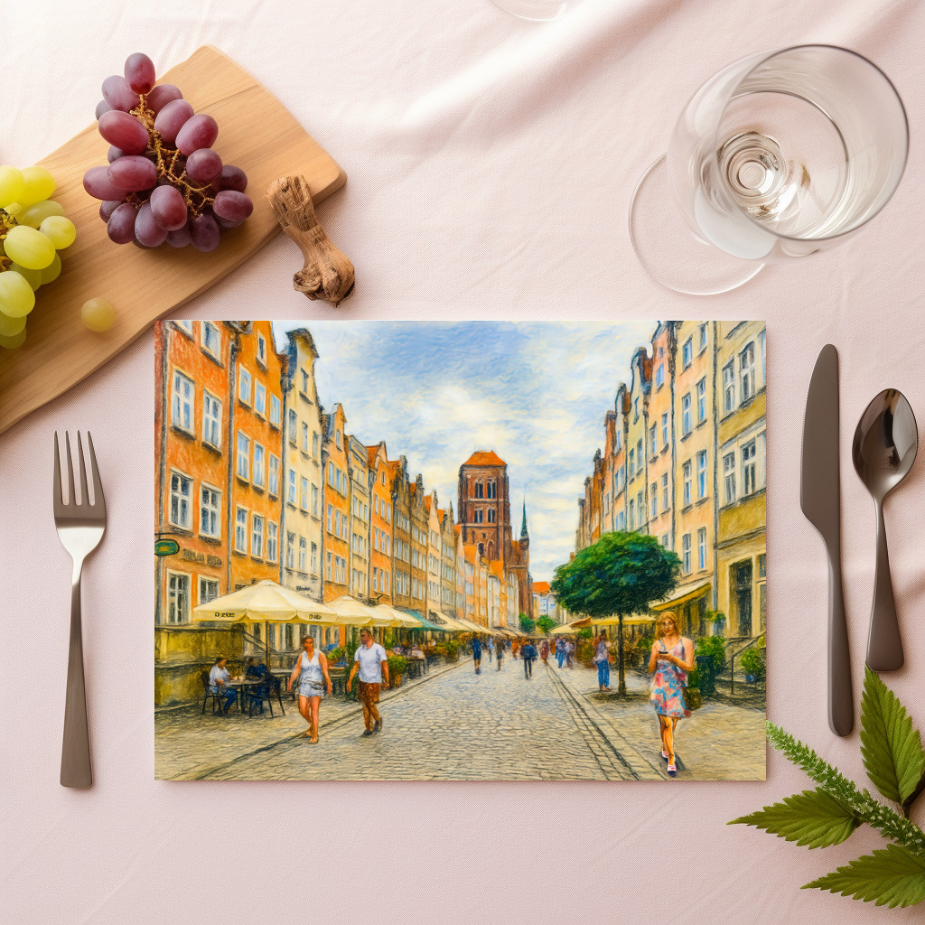 raxxa Premium-Tischset: Pastel drawing of Danzig Mariacka Street in summer light