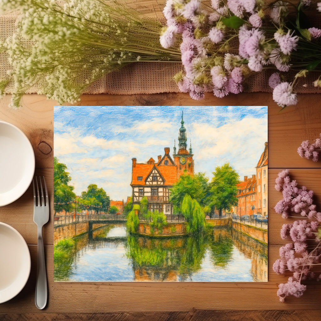 raxxa Premium-Tischset: Pastel drawing of Danzig’ old mill on Radunia Canal – Bild 3