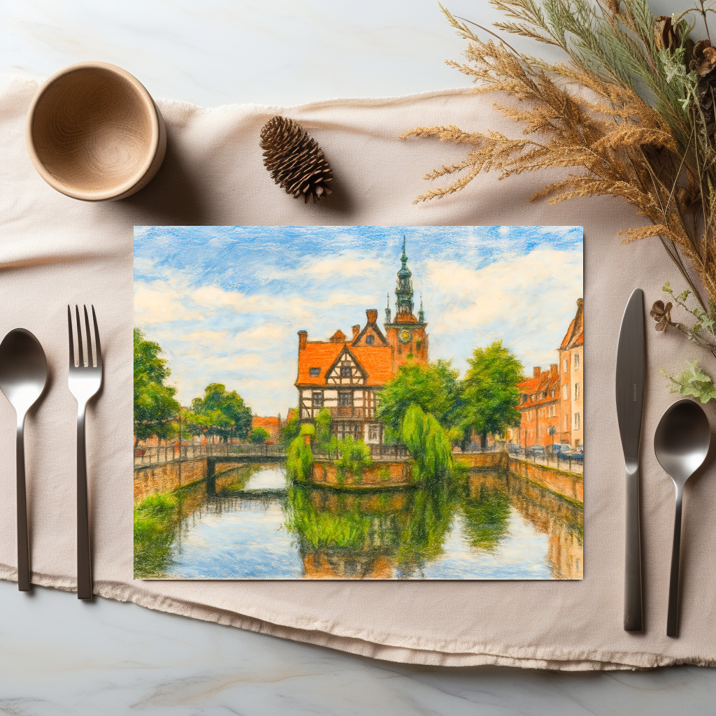 raxxa Premium-Tischset: Pastel drawing of Danzig’ old mill on Radunia Canal – Bild 2