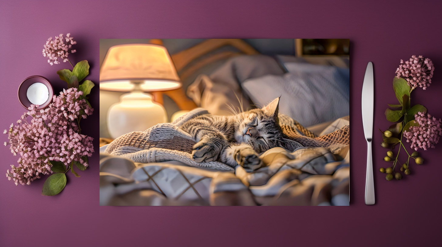 raxxa Premium-Tischset: Cat lounging on couch with blanket and lamp - immagine 2