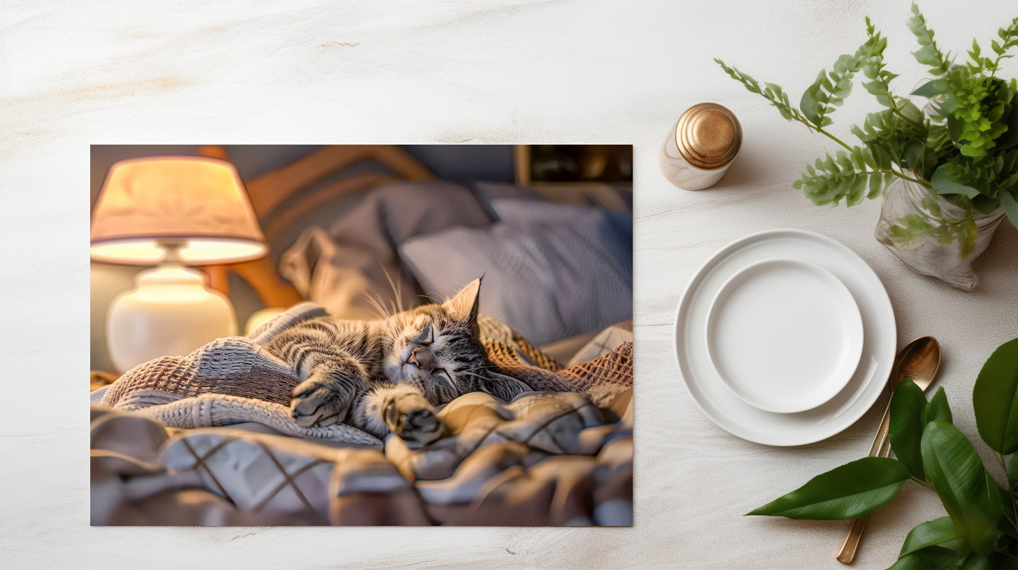 raxxa Premium-Tischset: Cat lounging on couch with blanket and lamp - immagine 3