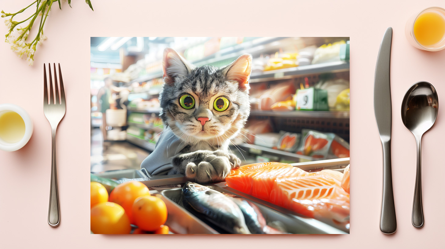raxxa Premium-Tischset: Cat shopping in grocery store with produce – Image 3