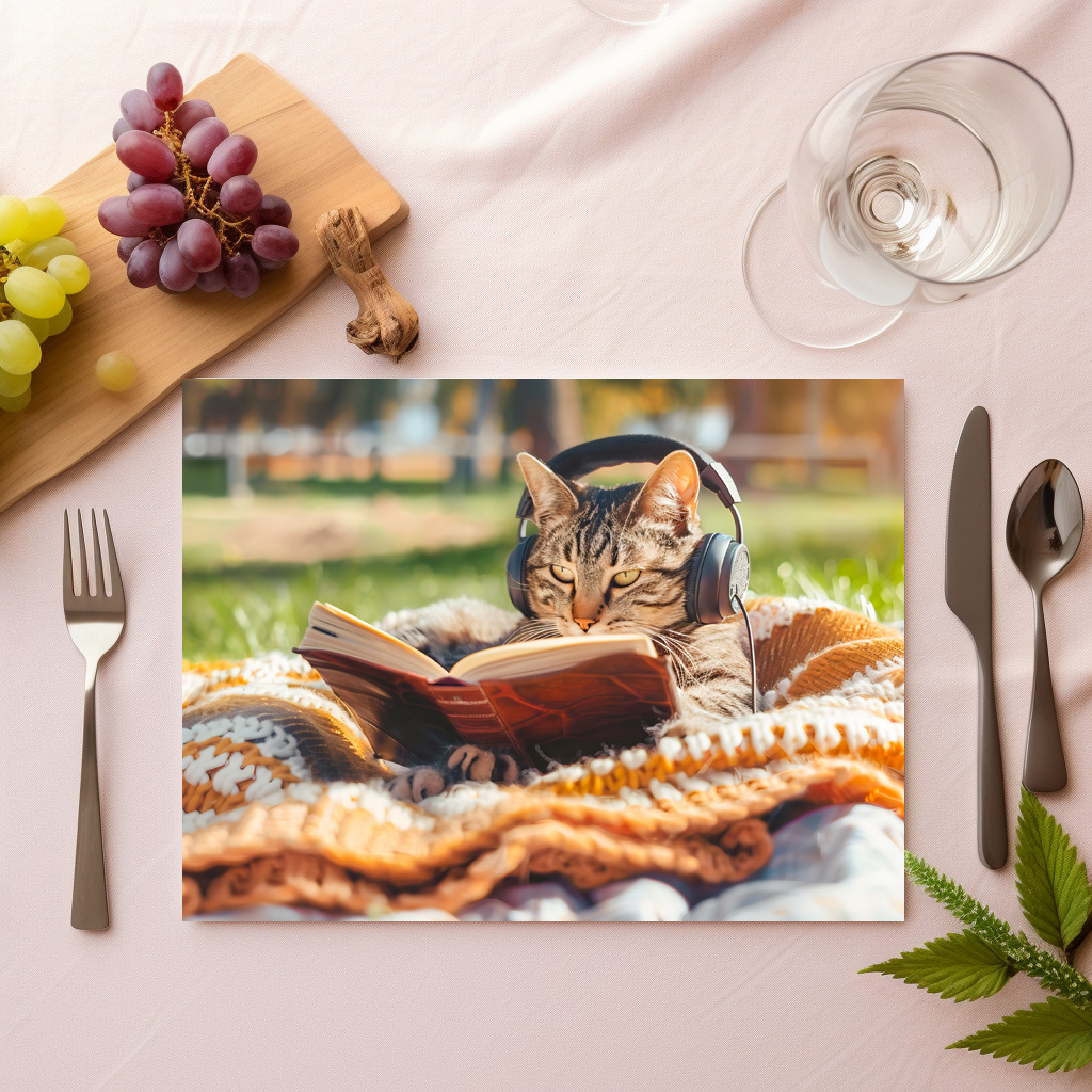 raxxa Premium-Tischset: Cat reading book on knitted blanket – Image 2