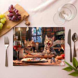 raxxa Premium-Tischset: Cats dining on fish with wine indoors